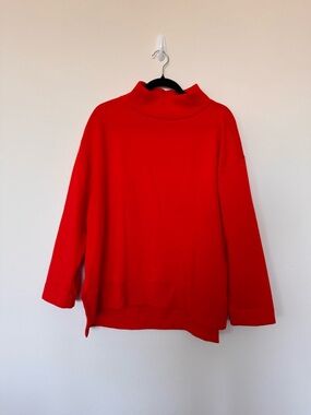Maeve Anthropologie Size Small Fleece Funnel-Neck Pullover Sweatshirt Orange Red